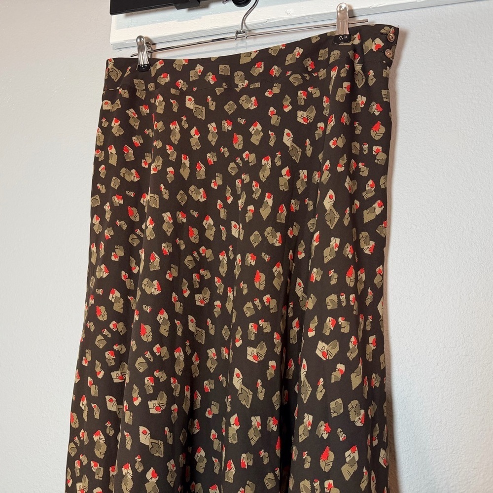 Vintage Jones New York Silk A-Line Midi Skirt Size 14 Boho Brown Patterned - Picture 3 of 9